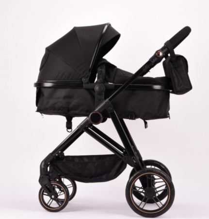 Carucior 2 in 1, Landou reversibil, 0-36 luni, roti off-road, Geanta pentru scutece, Pliere ultracompacta, Negru [4]
