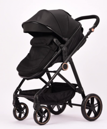 Carucior 2 in 1, Landou reversibil, 0-36 luni, roti off-road, Geanta pentru scutece, Pliere ultracompacta, Negru [2]