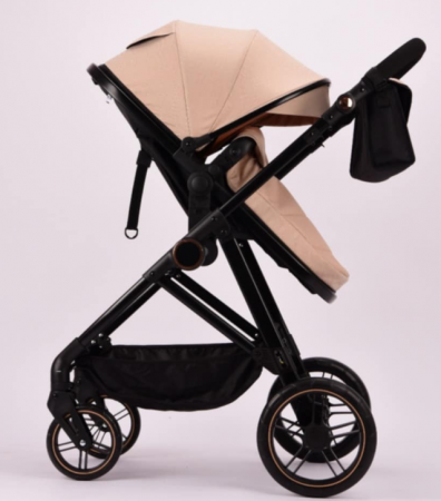 Carucior 2 in 1, Landou reversibil, 0-36 luni, roti off-road, Geanta pentru scutece, Pliere ultracompacta, Bej [1]