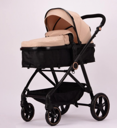Carucior 2 in 1, Landou reversibil, 0-36 luni, roti off-road, Geanta pentru scutece, Pliere ultracompacta, Bej [3]