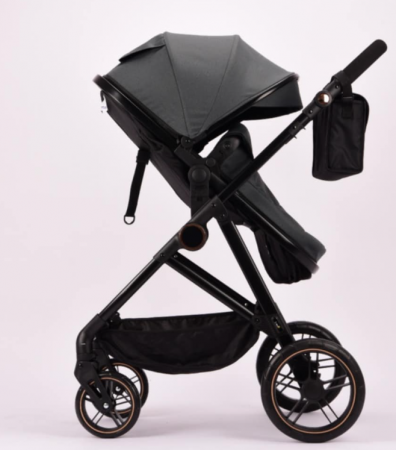 Carucior 2 in 1, Landou reversibil, 0-36 luni, roti off-road, Geanta pentru scutece, Pliere ultracompacta, Negru cu gri [1]