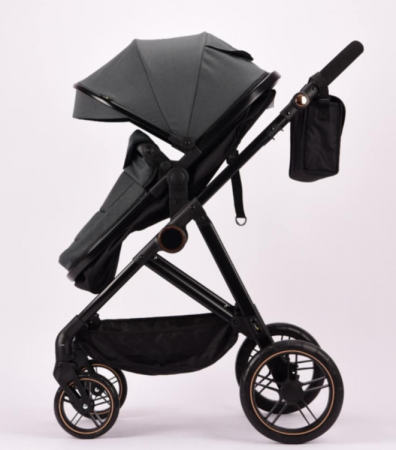 Carucior 2 in 1, Landou reversibil, 0-36 luni, roti off-road, Geanta pentru scutece, Pliere ultracompacta, Negru cu gri [3]