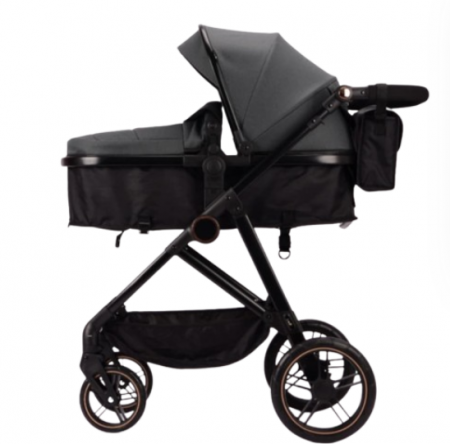 Carucior 2 in 1 - Carucior 2 in 1, Landou reversibil, 0-36 luni, roti off-road, Geanta pentru scutece, Pliere ultracompacta, Negru cu gri