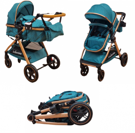 Carucior 2 in 1 - Carucior 2 in 1, Suspensie dubla pe roata, Geanta inclusa, strangere compacta, Bubu-Still, turcoaz