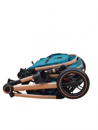 Carucior 2 in 1, Suspensie dubla pe roata, Geanta inclusa, strangere compacta, Bubu-Still, turcoaz [3]