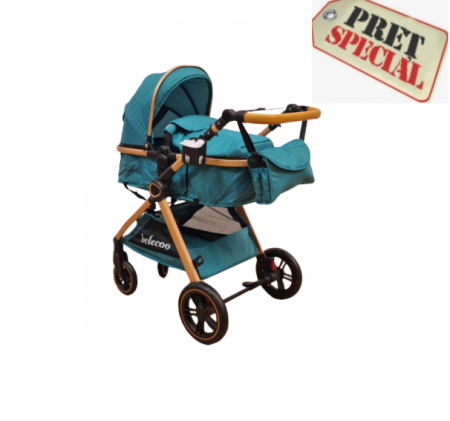 Carucior 2 in 1, Suspensie dubla pe roata, Geanta inclusa, strangere compacta, Bubu-Still, turcoaz [2]