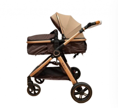 Carucior 2 in 1, Suspensie dubla pe roata, Geanta inclusa, strangere compacta, Bubu-Still, bej [4]