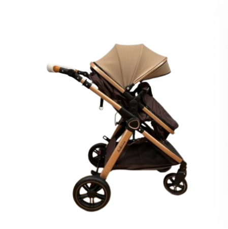 Carucior 2 in 1, Suspensie dubla pe roata, Geanta inclusa, strangere compacta, Bubu-Still, bej [5]