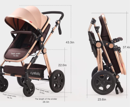 Carucior 2 in 1, Suspensie dubla pe roata, Geanta inclusa, strangere compacta, Bubu-Still, bej [2]