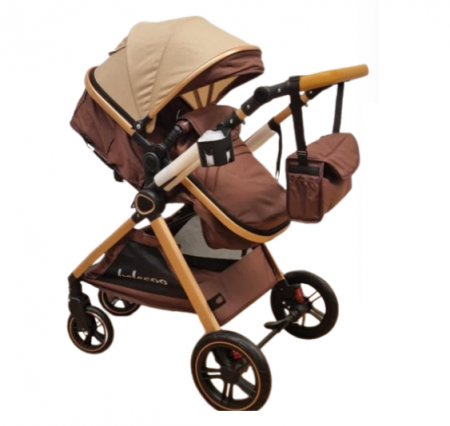 Carucior 2 in 1, Suspensie dubla pe roata, Geanta inclusa, strangere compacta, Bubu-Still, bej [3]