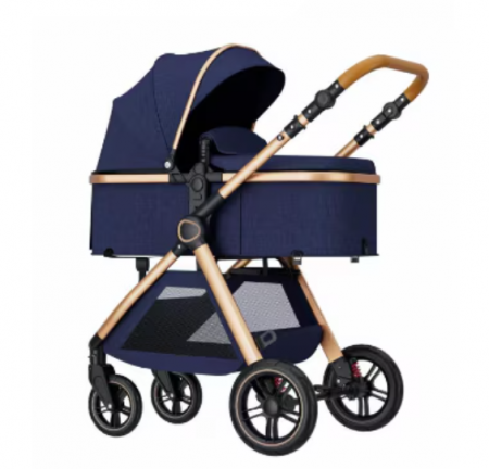 Carucior 2 in 1,Suspensie dubla pe roata ,Geanta inclusa, strangere compacta, Bubu-Still, Bleumarin [2]