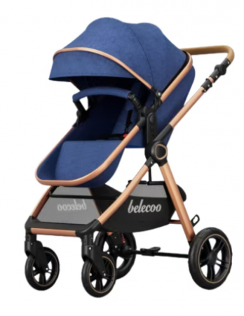 Carucior 2 in 1,Suspensie dubla pe roata ,Geanta inclusa, strangere compacta, Bubu-Still, Bleumarin [1]