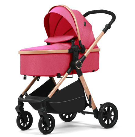 Carucior 2 in 1, Suspensie dubla pe roata, Geanta inclusa, strangere compacta, Bubu-Still, Roz [3]