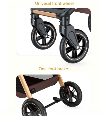 Carucior 2 in 1, Suspensie dubla pe roata, Geanta inclusa, strangere compacta, Bubu-Still, Roz [8]