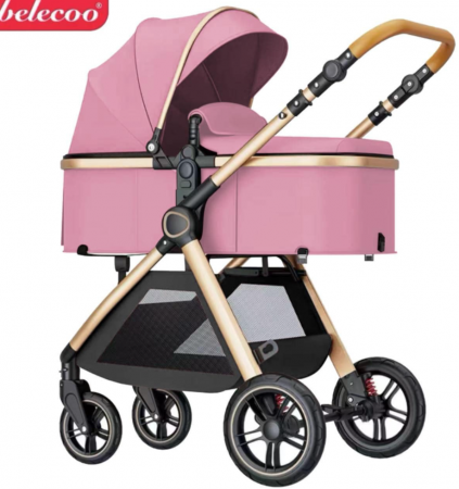 Carucior 2 in 1 - Carucior 2 in 1, Suspensie dubla pe roata, Geanta inclusa, strangere compacta, Bubu-Still, Roz pudra