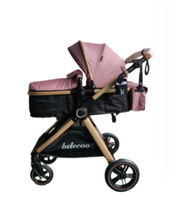 Carucior 2 in 1, Suspensie dubla pe roata, Geanta inclusa, strangere compacta, Bubu-Still, Roz pudra cu negru [3]