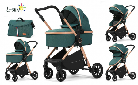 Carucior 2 in 1 - Carucior 2 in 1, Suspensie dubla pe roata, Geanta inclusa, strangere compacta, Maner reversibil