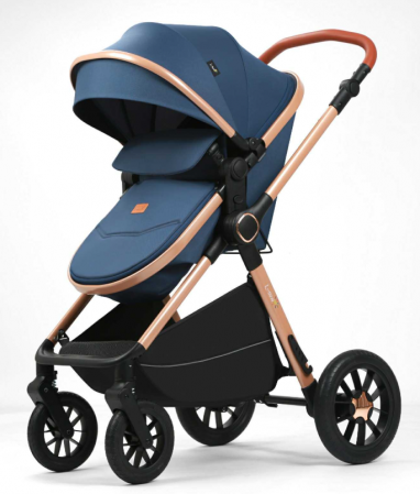 Carucior 2 in 1, Suspensie dubla pe roata, Geanta inclusa, strangere compacta, Maner reversibil, Albastru [2]