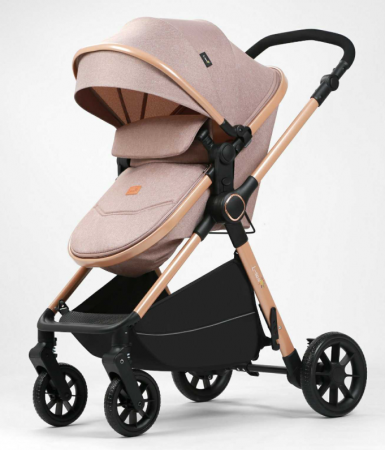 Carucior 2 in 1, Suspensie dubla pe roata, Geanta inclusa, strangere compacta, Maner reversibil, Bej [2]