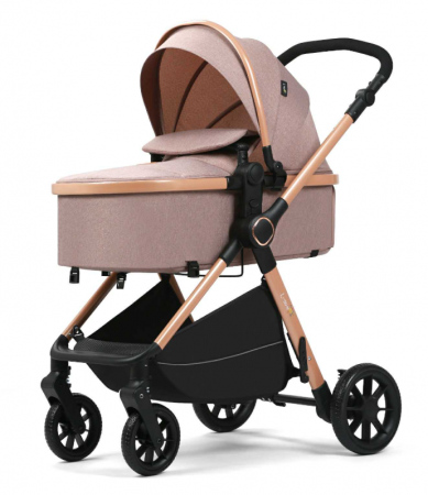 Carucior 2 in 1, Suspensie dubla pe roata, Geanta inclusa, strangere compacta, Maner reversibil, Bej [1]