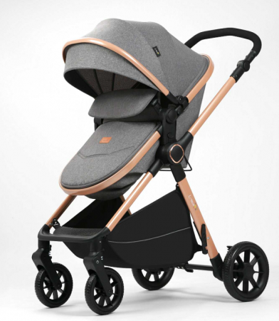 Carucior 2 in 1, Suspensie dubla pe roata, Geanta inclusa, strangere compacta, Maner reversibil,  Gri [3]