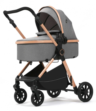 Carucior 2 in 1, Suspensie dubla pe roata, Geanta inclusa, strangere compacta, Maner reversibil,  Gri [1]