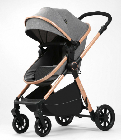 Carucior 2 in 1, Suspensie dubla pe roata, Geanta inclusa, strangere compacta, Maner reversibil,  Gri [4]