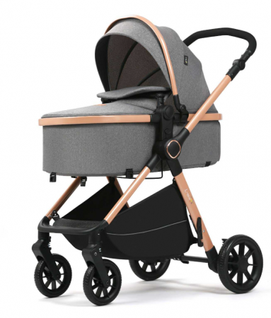 Carucior 2 in 1, Suspensie dubla pe roata, Geanta inclusa, strangere compacta, Maner reversibil,  Gri [2]