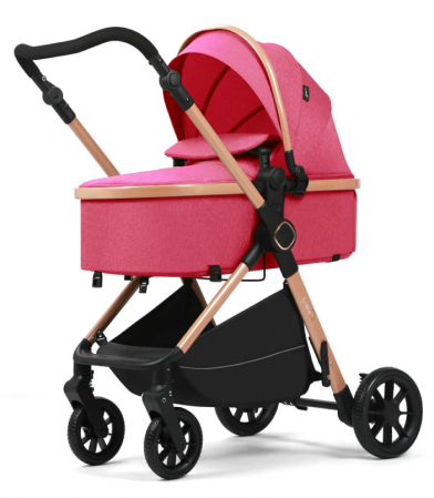 Carucior 2 in 1, Suspensie dubla pe roata, Geanta inclusa, strangere compacta, Maner reversibil,  Roz [1]