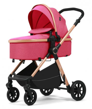 Carucior 2 in 1, Suspensie dubla pe roata, Geanta inclusa, strangere compacta, Maner reversibil,  Roz [4]