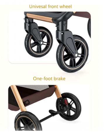 Carucior 2 in 1, Suspensie dubla pe roata, Geanta inclusa, strangere compacta, Maner reversibil,  Roz [7]