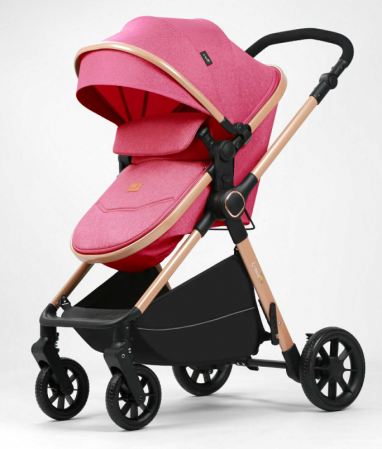 Carucior 2 in 1, Suspensie dubla pe roata, Geanta inclusa, strangere compacta, Maner reversibil,  Roz [2]