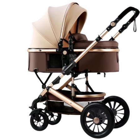 Carucior 2 in 1 - Carucior 2 in 1, cu suspensii, Bej cu maro, transformabil in carucior sport