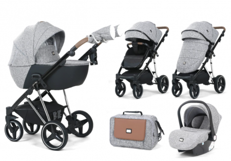 Carucior 3 in 1 - Carucior 3 in 1, 0-36 luni, Colectia Fizio-Lux G9, Piese distincte, Cu Suspensii, Landou reversibil, Husa de ploaie si insecte, Geanta de scutece, Manusi de protectie, Gri