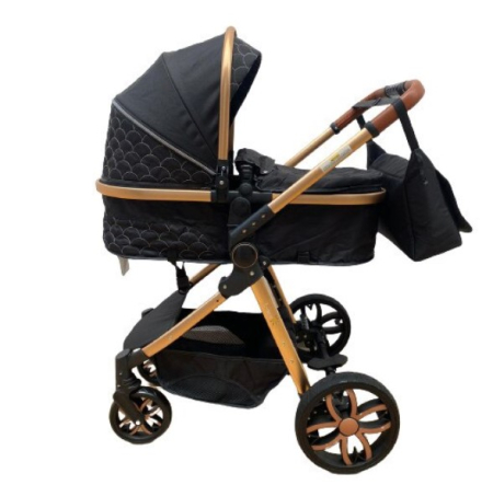 Carucior 3 in 1 Bubu-Still , din aluminiu, maner reversibil si cos auto material dublu, geanta inclusa,negru [1]