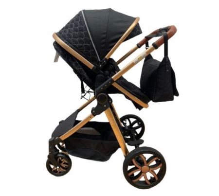 Carucior 3 in 1 Bubu-Still , din aluminiu, maner reversibil si cos auto material dublu, geanta inclusa,negru [2]