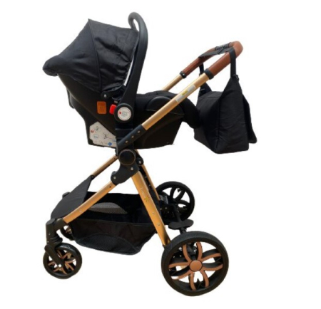 Carucior 3 in 1 Bubu-Still , din aluminiu, maner reversibil si cos auto material dublu, geanta inclusa,negru [4]