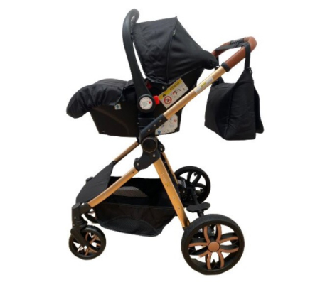 Carucior 3 in 1 Bubu-Still , din aluminiu, maner reversibil si cos auto material dublu, geanta inclusa,negru [3]