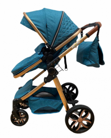Carucior 3 in 1 Bubu-Still Sun, din aluminiu, landou reversibil si cos auto material dublu, geanta inclusa, albastru turcoise [5]