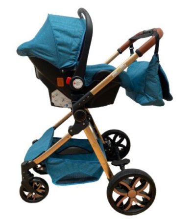 Carucior 3 in 1 Bubu-Still Sun, din aluminiu, landou reversibil si cos auto material dublu, geanta inclusa, albastru turcoise [2]