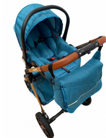 Carucior 3 in 1 Bubu-Still Sun, din aluminiu, landou reversibil si cos auto material dublu, geanta inclusa, albastru turcoise [6]