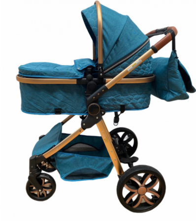 Carucior 3 in 1 Bubu-Still Sun, din aluminiu, landou reversibil si cos auto material dublu, geanta inclusa, albastru turcoise [7]