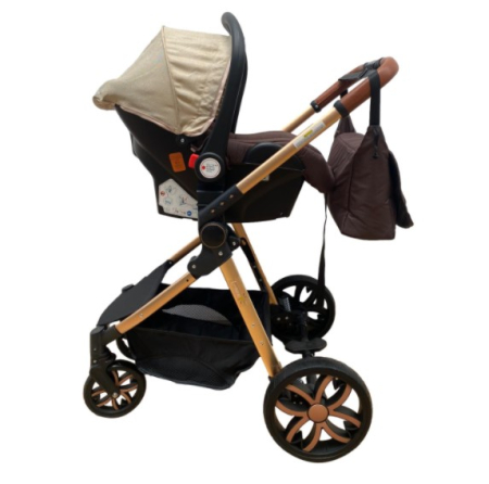 Carucior 3 in 1 Bubu-Still Sun, din aluminiu, landou reversibil si cos auto material dublu, geanta inclusa,bej [2]
