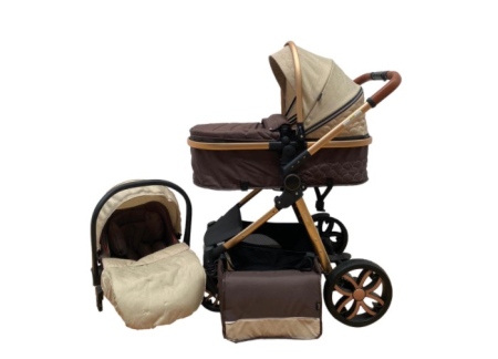 Carucior 3 in 1 - Carucior 3 in 1 Bubu-Still Sun, din aluminiu, landou reversibil si cos auto material dublu, geanta inclusa,bej
