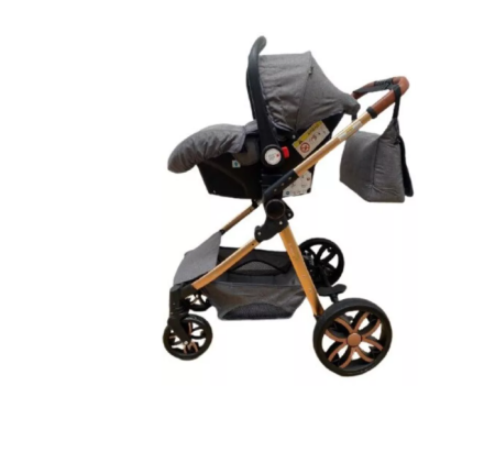 Carucior 3 in 1 Bubu-Still Sun, din aluminiu, maner reversibil si cos auto material dublu, geanta inclusa,gri [2]