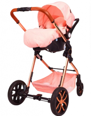 Carucior 3 in 1 Bubu-Still Sun, din aluminiu, maner reversibil si cos auto material dublu, geanta inclusa, roz auriu [6]