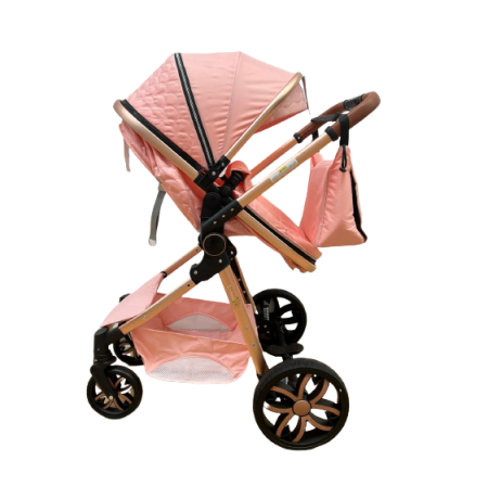Carucior 3 in 1 Bubu-Still Sun, din aluminiu, maner reversibil si cos auto material dublu, geanta inclusa, roz auriu [5]