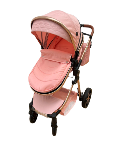 Carucior 3 in 1 Bubu-Still Sun, din aluminiu, maner reversibil si cos auto material dublu, geanta inclusa, roz auriu [4]