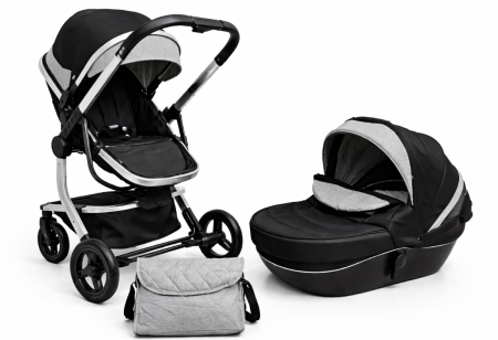 Pentru bebe - Carucior 3 in 1 cu 3 piese distincte, cadru ergonomic stabil, reversibil, negru