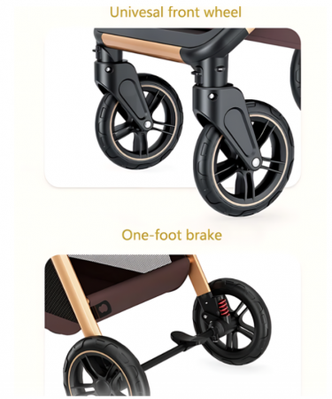 Carucior 3 in 1, Cu landou Reversibil, copertina extensibila, geanta pentru scutece, Belecoo, Cu scoica auto [9]